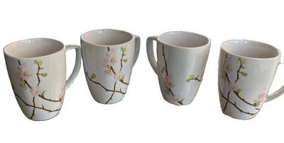 Set Of 4 Porcelain Corelle Coordinates Cherry Blossom Square  Mugs 4.25'' Tall