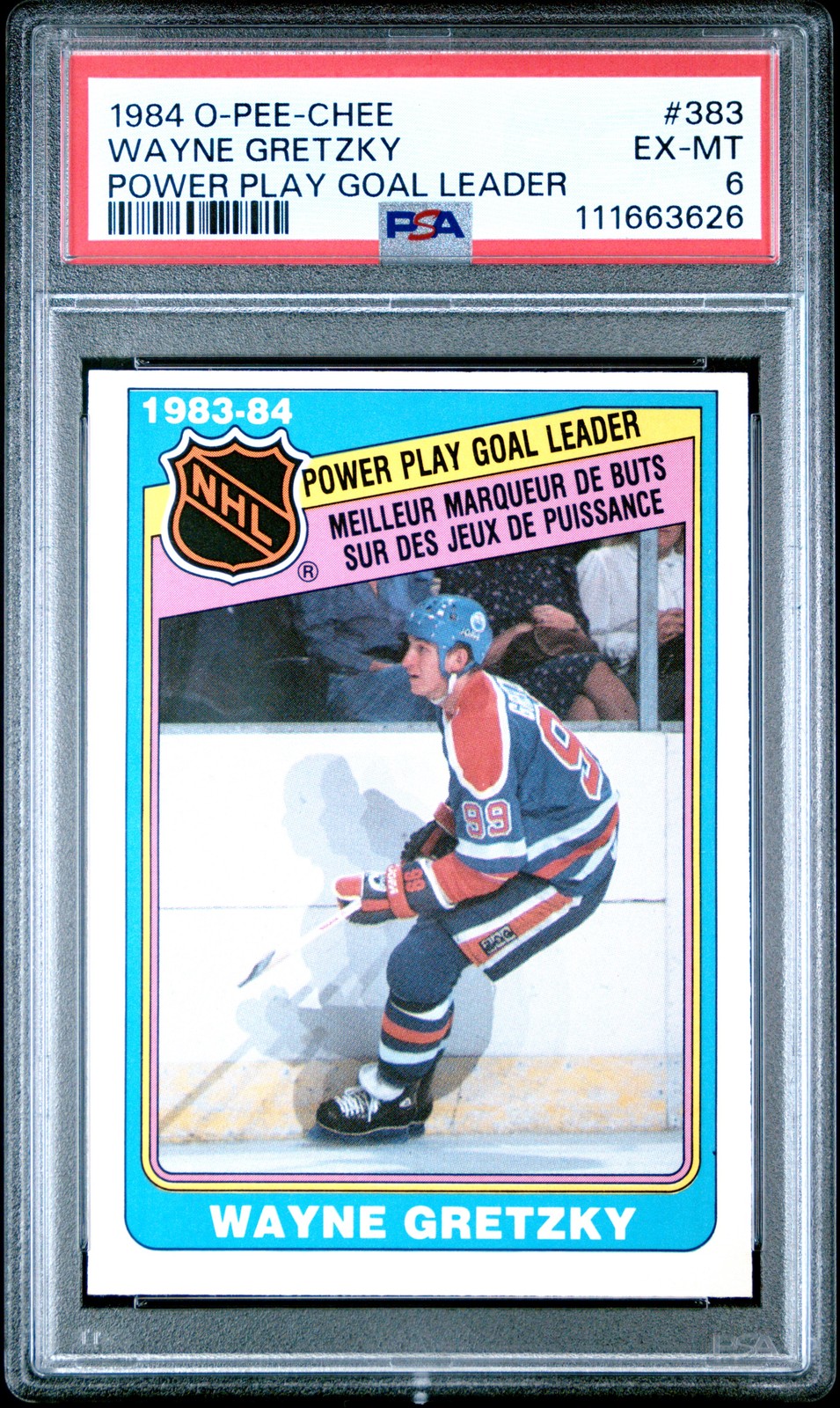 1984 O-PEE-CHEE POWER PLAY GOAL LEADER #383 WAYNE GRETZKY PSA 6