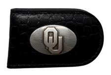 Oklahoma Sooners Genuine Leather Money Clip-Black-by Enmon-New in Tin