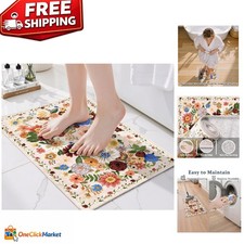Blush Beige 24x17 Inch Bath Mat - Floral Non-Slip Rug for Elegant Spaces