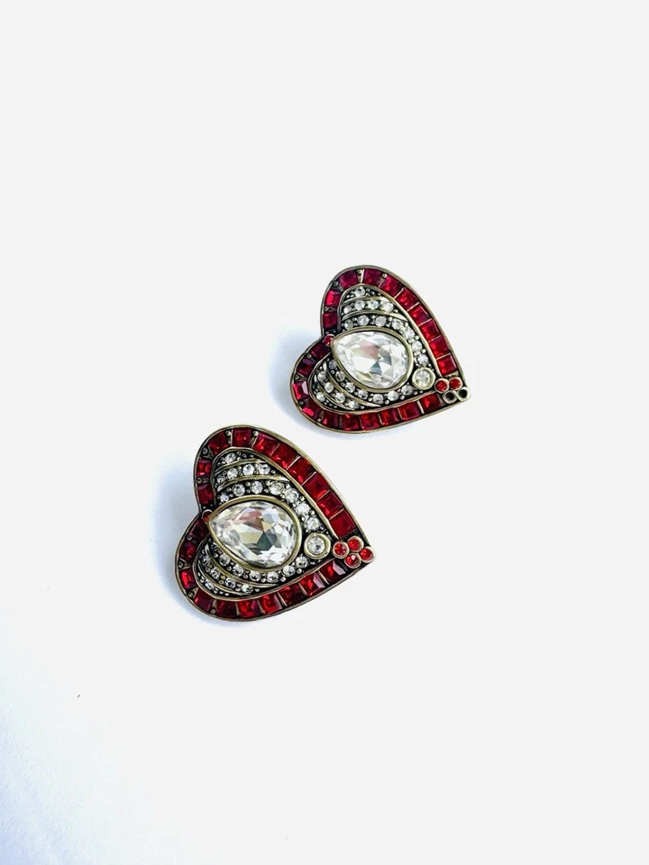 Heidi Daus Unique Red Rhinestone Heart Earrings. - Image 3 of 4