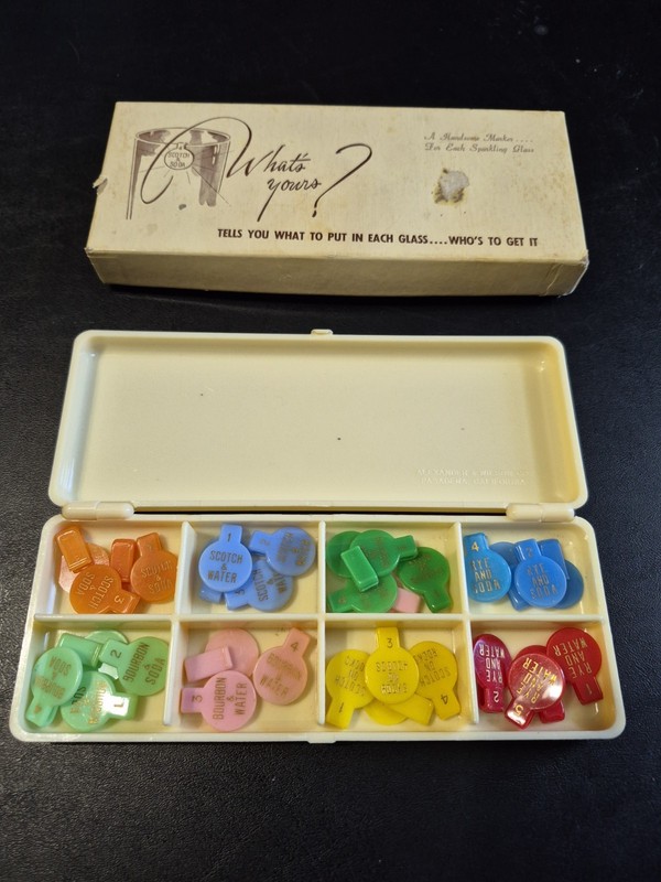 Vintage MCM Alexander & Wilson "What's Yours?" Drink Ordering Party Set in Box