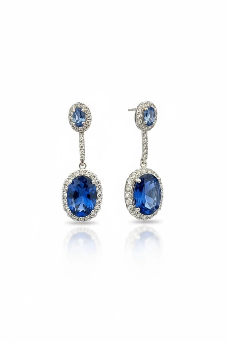 Cina ODM 925 argento sterling ovale con zaffiro e orecchino con zirconi ST4105E Produttore e fornitore |Eshine