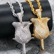 Hip-hop Rose Pendant Stainless Steel Necklace Jewelry Gift Fashion Versatile New