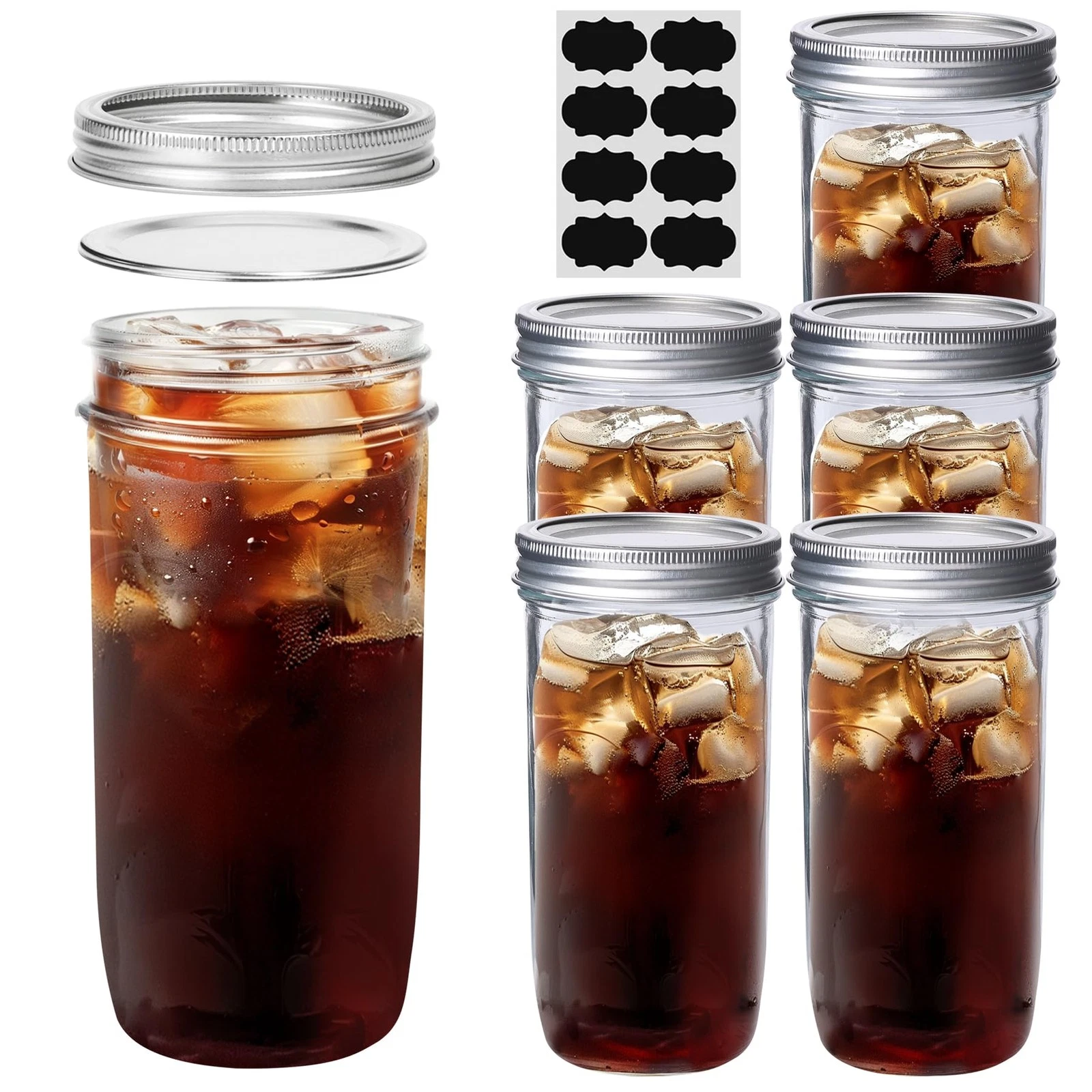 6 Pack 24oz Wide Mouth Mason Jars Glass Canning Jars with Airtight Lids