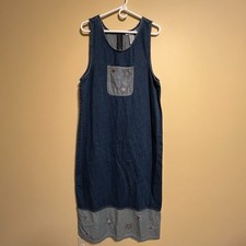 Vtg Denim Jean Dress Women  s Size Large Cotton Teacher Cottage Americana