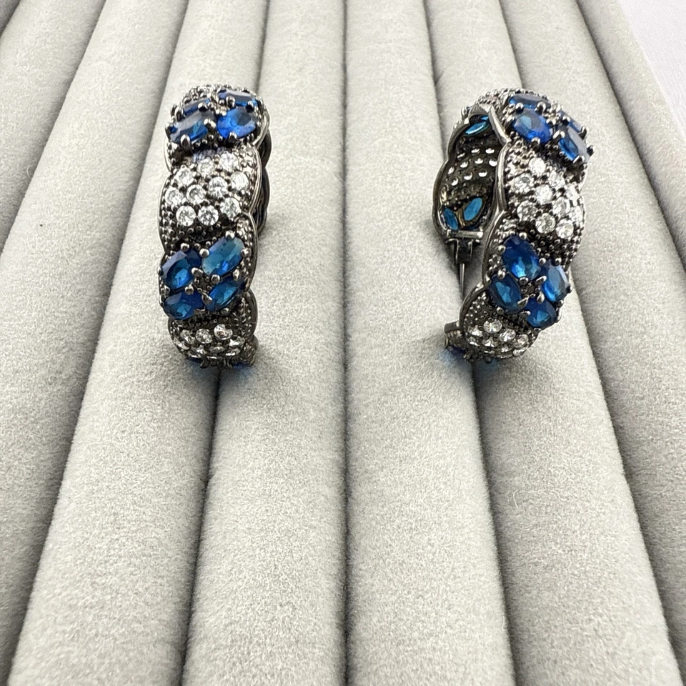 Joan Boyce耳环环圈蓝色黑色水钻水晶叉套装HSN — 第 2/4 张图片