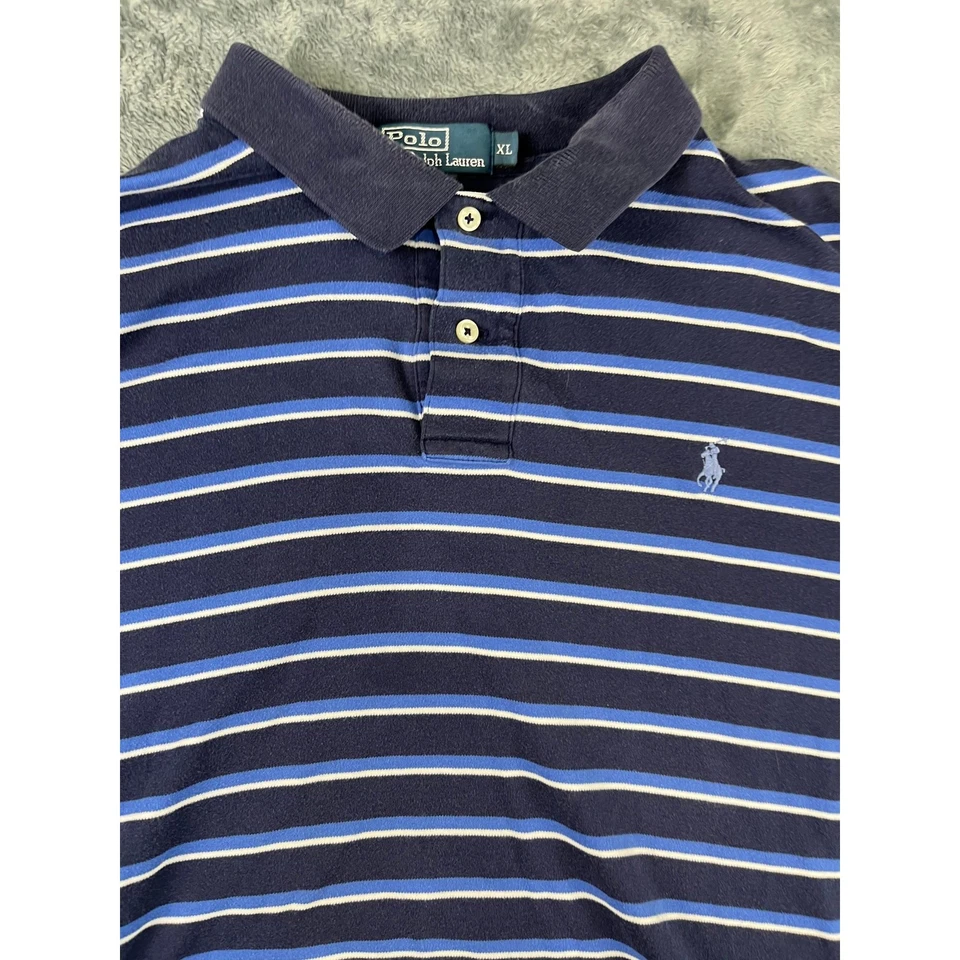 Polo Ralph Lauren XL azul marino a rayas manga corta para hombre bueno Foto 4 de 4