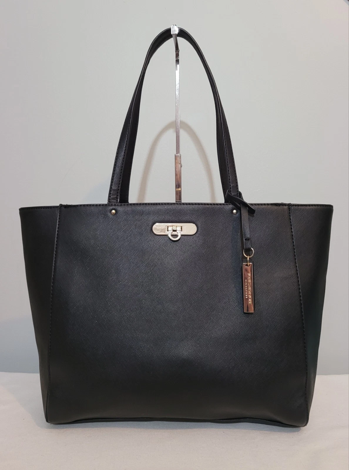 Jones New York Black Signature Tote Shoulder Bag Faux Leather Zip Top Handbag