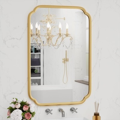 Ferytange Gold Bathroom Vanity Mirror for Wall 24'' x 36'' Modern Rounded Recta...