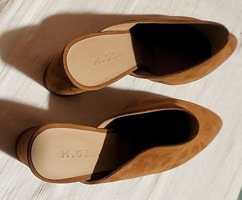 M. GEMI Italy Brown Suede Luxury Pointed Toe Slip Ons 3" Heel SZ 38 US 7.5 - Picture 3 of 8