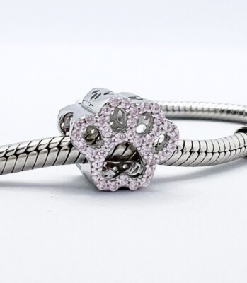 Pfotenabdruck Charm Perle Rosa Tier Katze Hund Haustier Echt 925 Sterling Silber  