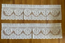Vintage White Lace Eyelet Window Valances Toppers Scalloped 57x15 Set of 2 USA