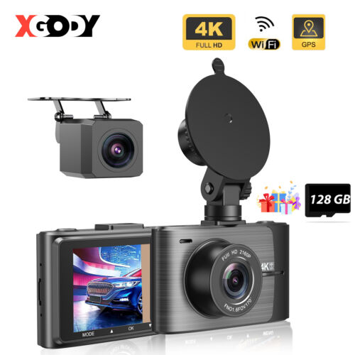 XGODY 4K Dashcam Vorne und Hinten WiFi & GPS Autokamera Recorder + 128-GB-Karte - Afbeelding 1 van 13