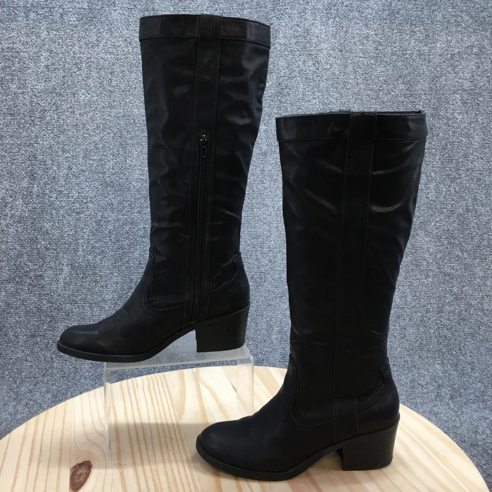 Dolce Vita Boots Womens 6 Tall Riding Black Faux Leather Block Heels Zipper - Image 2 of 4