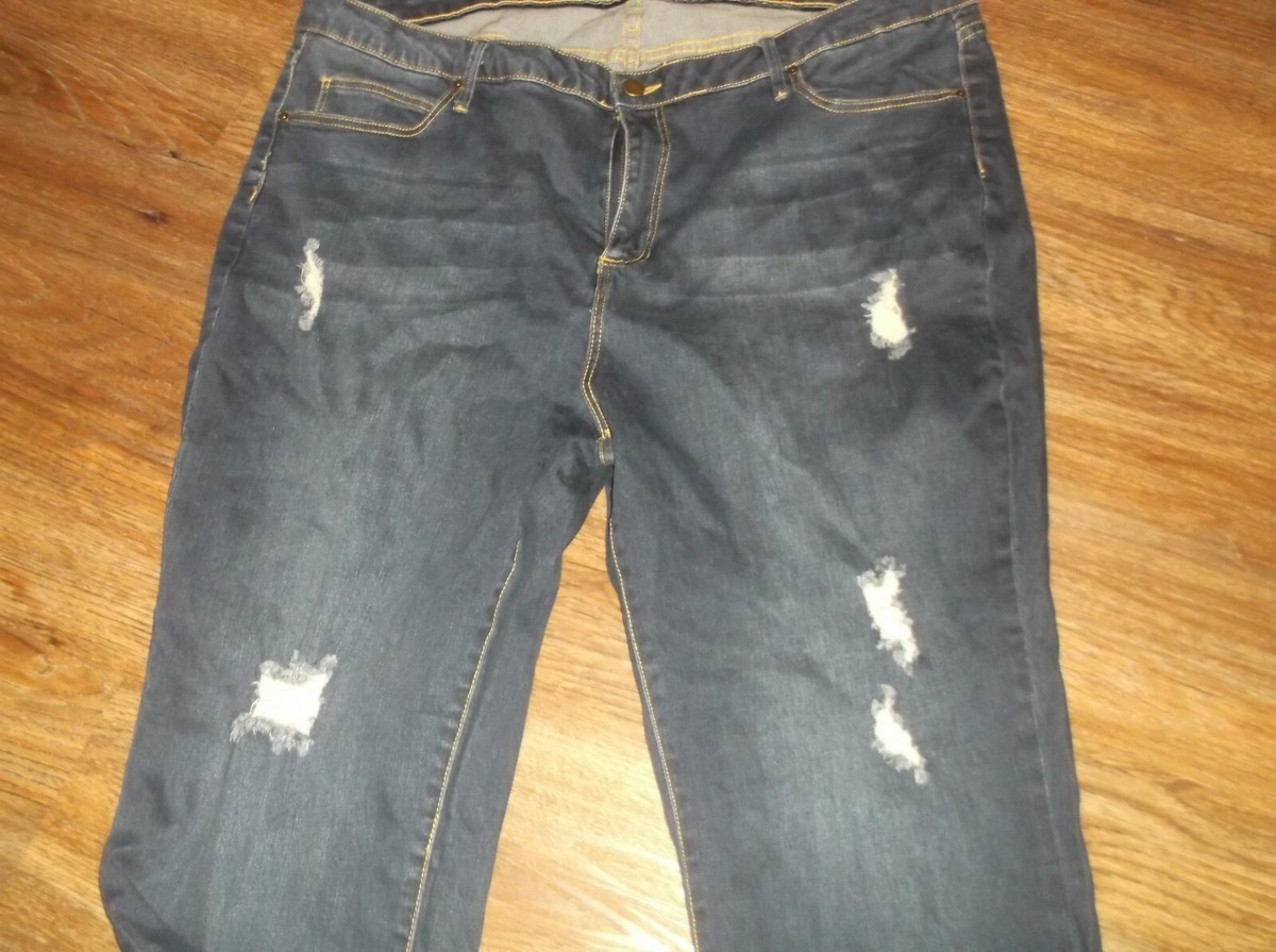 NEW Women's JustFab Blue Destroyed Denim Jeans Sz 22W 22 W Cotton