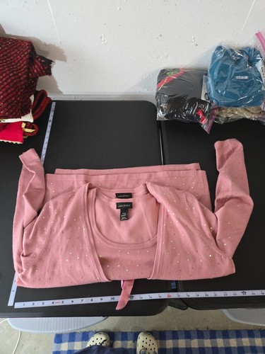 Lane Bryant Womens Pink Cardigan Tank Matching Set Size 14/16 Dainty Feminine - Picture 7 of 11
