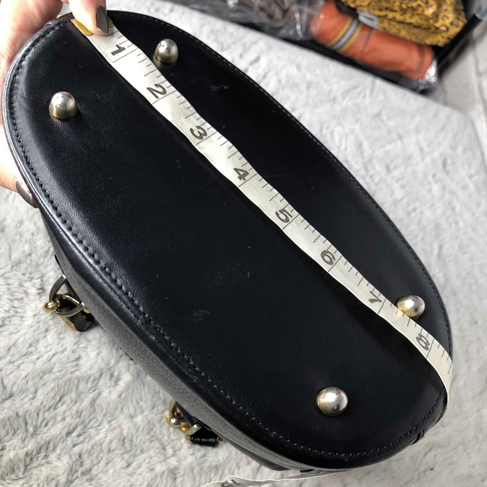 HCL Germany Handcrafted Vintage Black Leather Bowling Bag Style Purse