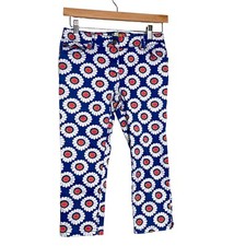 Mini Boden Girls 12 Yrs Blue Floral Daisy Capri Crop Pants Jeans Adj Waist
