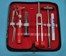 LED FIBER OPTIC Otoscope Tuning Fork C128 Reflex Hammer Diagnostic ENT SET-RED