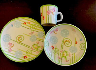 3 Pc. Tiffany & Co. Fiddleheads Porcelain Child's Baby Dish Set
