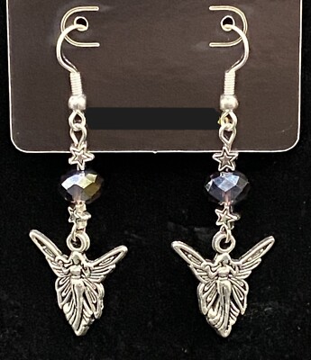 Handmade Fairy with Stars & Iridescent AB Purple Crystal Earrings by Neanie-Bot