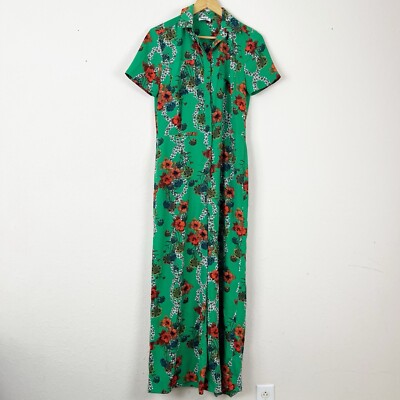 Sandro Tears Floral Print Wide Leg Green Jumpsuit Size 36