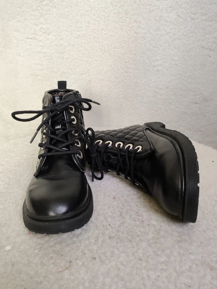 Steve Madden шорты девочек ботинки 2 М черный PU кожаный шнурует вверх лодыжки плоский туфли - Изображение 4 из 4