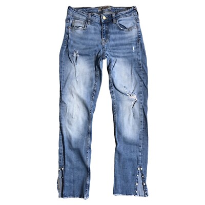 ZARA Basic Denim Z1975 Blue Skinny Jeans Womens Tag X 25 Cropped Raw Hem 