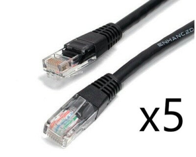 5 Pack Lot - 1.5ft 18'' CAT5e Ethernet Network LAN Router Patch Cable Cord Black