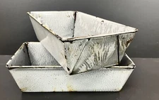 2 Antique Gray Enamel Graniteware Metal Loaf Pans