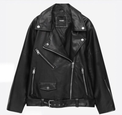 schwarze lederjacke damen im Wert von 60  die oversized Version