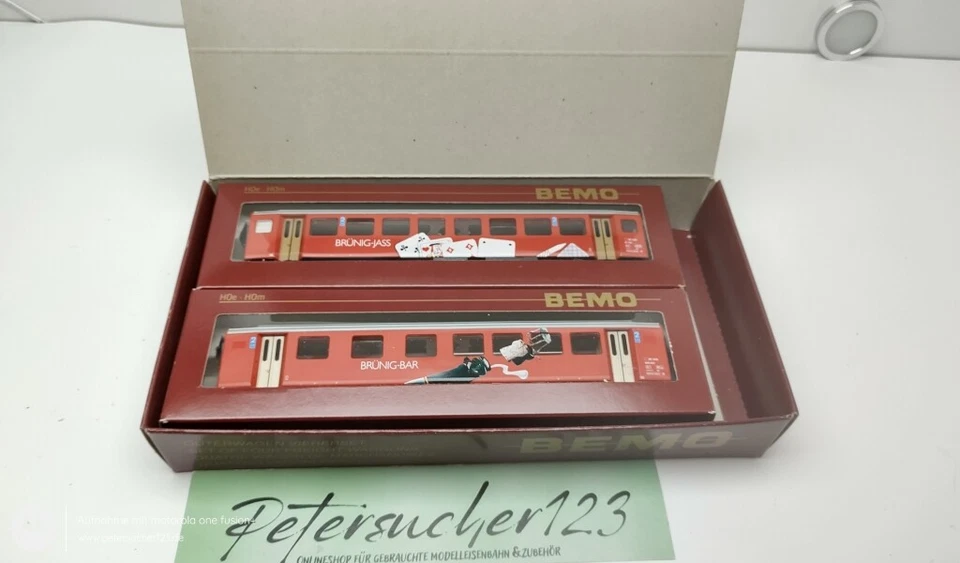 BEMO H0m DC 7478 400 Bar- und Jass wagen Set / WR 421 & B 736 / 2.Kl. / SBB /