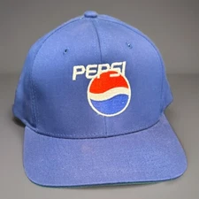 VTG Pepsi Snapback Hat Cap Blue Embroidered By Yupoong OSFA Cotton/Poly