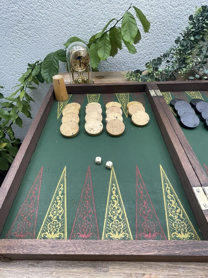Ancien Jeu de Backgammon en Bois Vintage Rétro - Photo 3/4