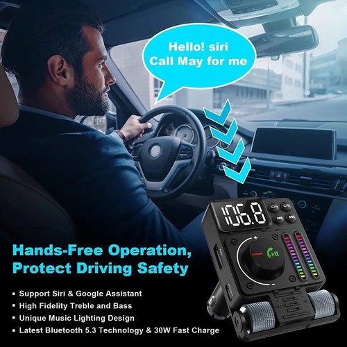 Wireless Bluetooth-5.3 FM Transmitter Radio Adapter USB Ports Car Fast Charger - Picture 5 of 12