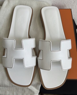 HERMÈS ホワイトサンダル 37 ½ NEW in Box HERMÈS White Blanc Calfskin Oran Sandals** CHOOSE YOUR