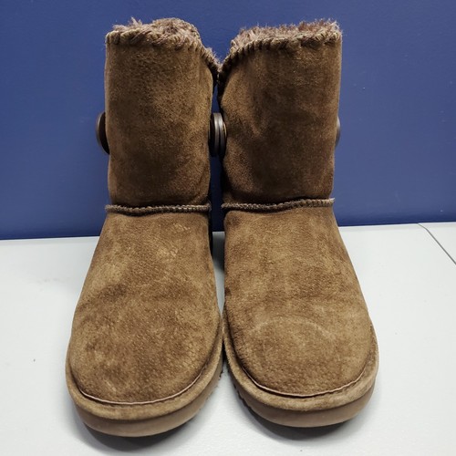 LAMO Winter Ankle Boots Womens Size 8 Brown Suede Whipstitch Faux Fur Pull On - Picture 2 of 12