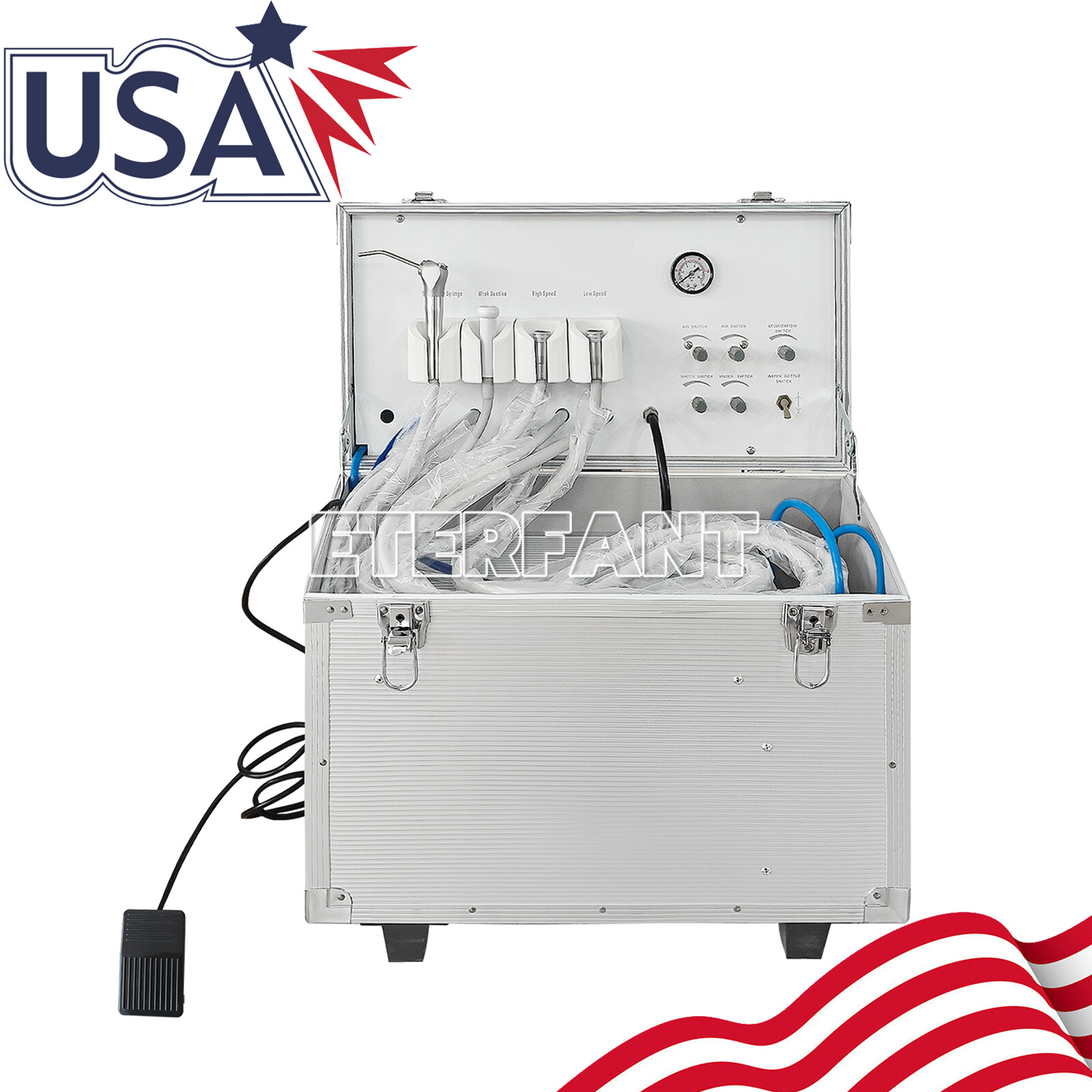 Dental Mobile Portable Delivery Unit Air Compressor Syring Suction System 4 Hole