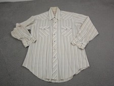 True Vintage Wrangler Shirt Mens 16.5 Large White Brown 60s 70s Colorful Snap