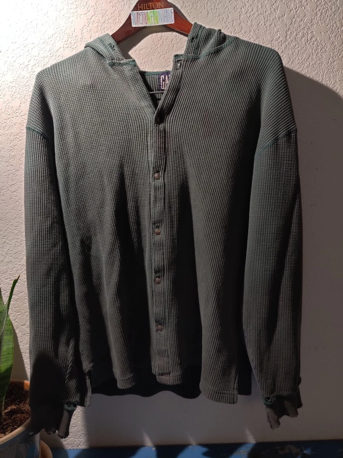 Grunge hand dyed GAP THERMAL HOODIE buffalo penny buttons SMALL / MEDIUM