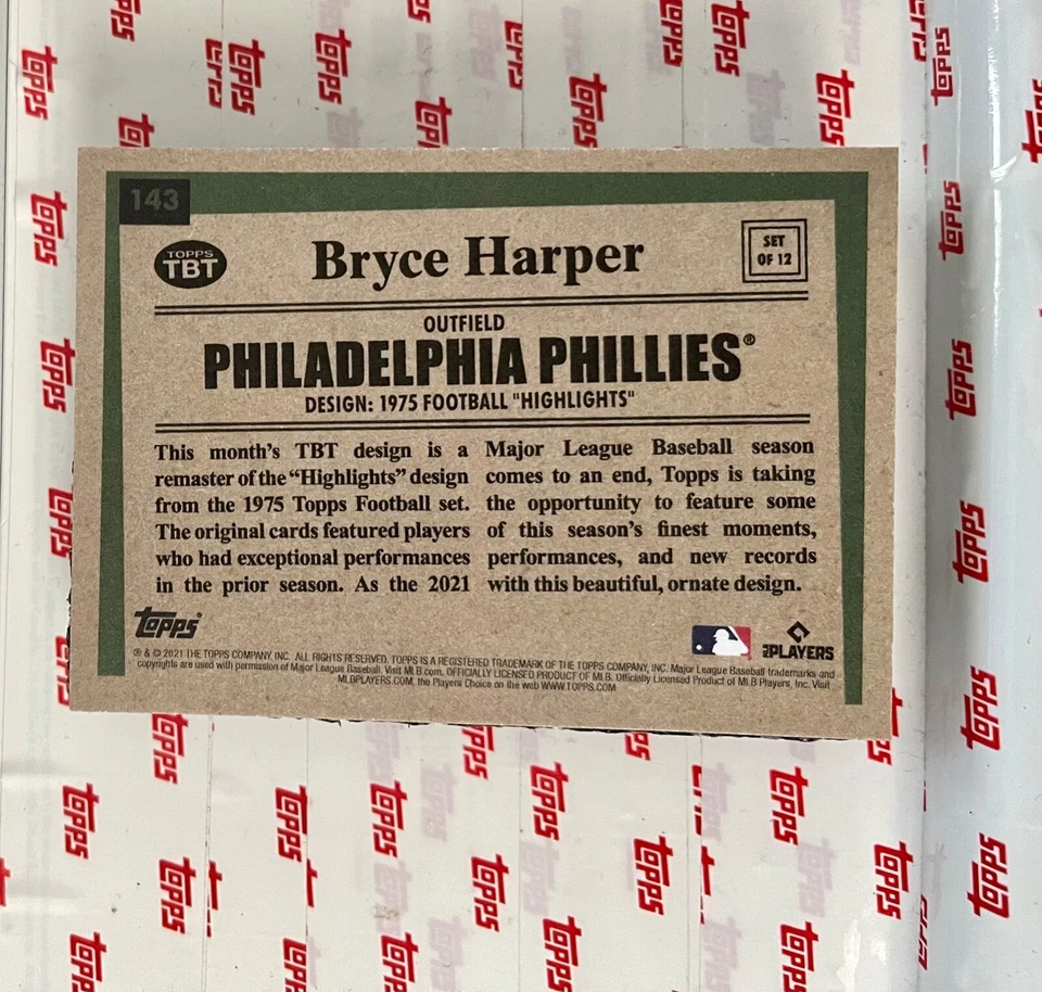 BRYCE HARPER #143 2021 TOPPS Throwback Thursday TBT #48 "Highlights" PS PR 718 - Image 2 of 2
