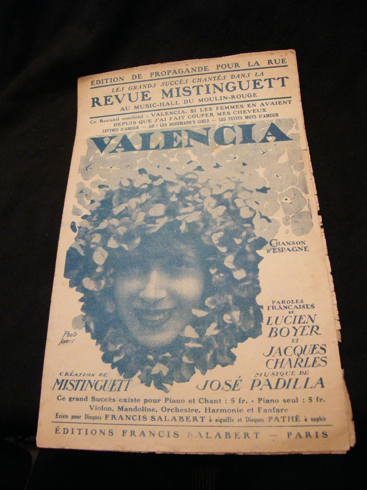 Valencia Mistinguett 1925 Music Sheet Review Mistinguett