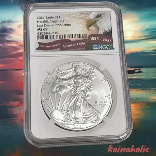2021 NGC MS 69Heraldic Eagle Silver Dollar T-1 35th Anniversary LDOP 35 Label 