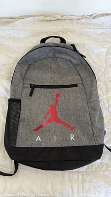 Jordan Jumpman Large Kids Backpack Gray Black Red Polyester Zip Outer Pockets
