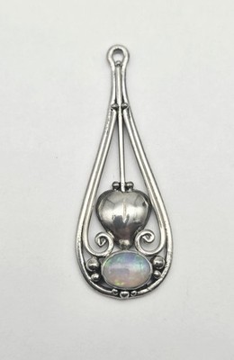 Vintage Sterling Silber Opal Anhänger - Jugendstil Herz & Schnörkel Design 3,8g