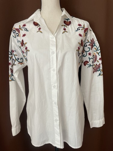 Beach Lunch Lounge EMELIA bestickt Blumen Country Western Hemd 100% Baumwolle S - Bild 2 von 11