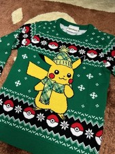 Pokemon Pikachu Green Pokeball Christmas Sweater Youth 7-8 Kids Long Sleeve Ash