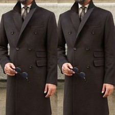Dark Brown Cashmere Men's Overcoat Double Breasted Business Long Jacket Coat