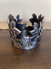 Bath And Body Works Pewter 3 Wick Large Candle Holder Floral Spring Summer